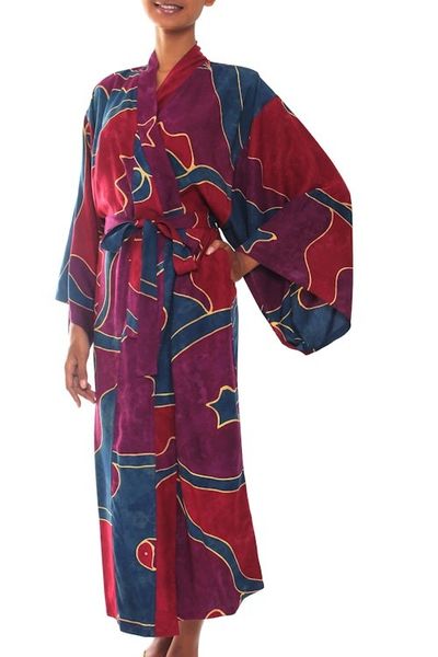 Alternate image for Womens Batik Patterned Robe Exotic Blue