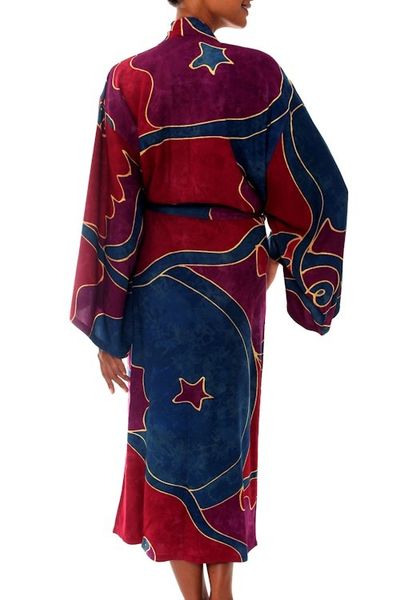 Alternate image for Womens Batik Patterned Robe Exotic Blue