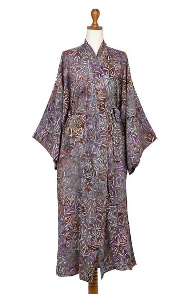 Alternate image for Sienna Purple Floral Batik on Rayon Long Robe from Indonesia Floral Mansion