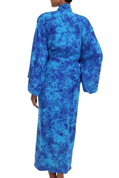 Alternate image for Long Handcrafted Batik and Tie Dyed Rayon Robe from Bali Misty Ocean