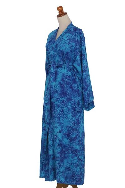 Alternate image for Long Handcrafted Batik and Tie Dyed Rayon Robe from Bali Misty Ocean