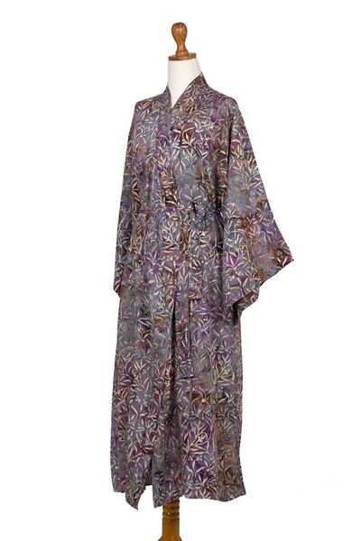 Alternate image for Sienna Purple Floral Batik on Rayon Long Robe from Indonesia Floral Mansion