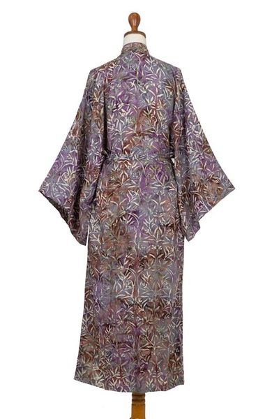 Alternate image for Sienna Purple Floral Batik on Rayon Long Robe from Indonesia Floral Mansion