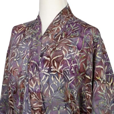 Alternate image for Sienna Purple Floral Batik on Rayon Long Robe from Indonesia Floral Mansion