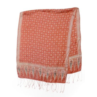 Alternate image for Batik Silk Shawl with Truntum Motifs in Tangerine from Bali Truntum Majesty