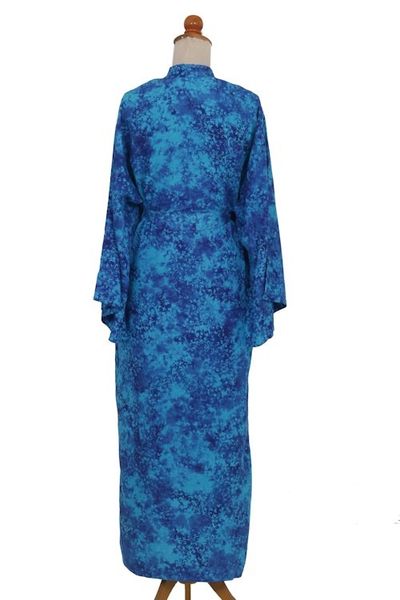 Alternate image for Long Handcrafted Batik and Tie Dyed Rayon Robe from Bali Misty Ocean