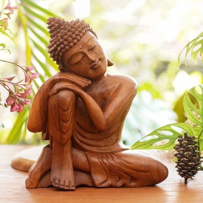 Alternate image for Balinese Hand-Carved Wood Buddha Statuette Relaxing Buddha