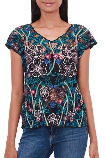 Alternate image for Floral Embroidered Rayon Blouse from Bali Lovely Garden