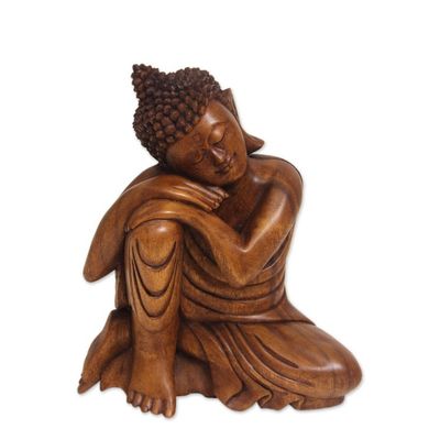 Alternate image for Balinese Hand-Carved Wood Buddha Statuette Relaxing Buddha