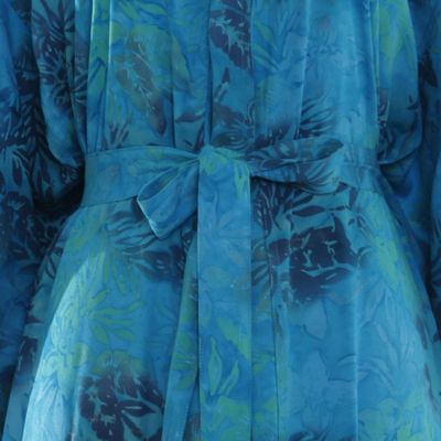 Alternate image for Blue and Green Rayon Morning Garden Batik Long Sleeved Robe Daylight Eden
