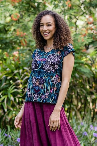 Alternate image for Floral Embroidered Rayon Blouse from Bali Lovely Garden