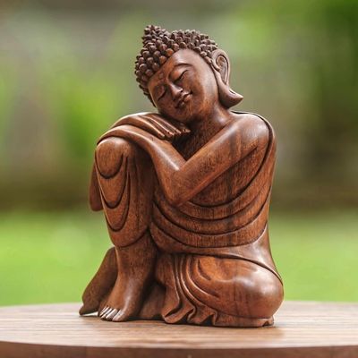 Alternate image for Balinese Hand-Carved Wood Buddha Statuette Relaxing Buddha