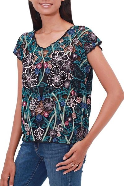 Alternate image for Floral Embroidered Rayon Blouse from Bali Lovely Garden
