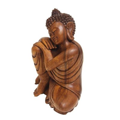 Alternate image for Balinese Hand-Carved Wood Buddha Statuette Relaxing Buddha