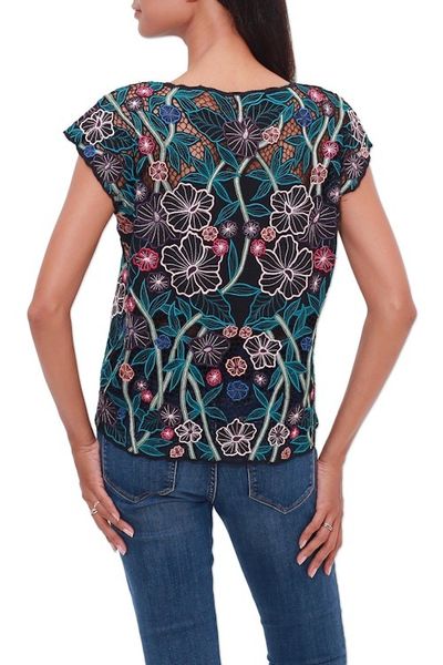 Alternate image for Floral Embroidered Rayon Blouse from Bali Lovely Garden