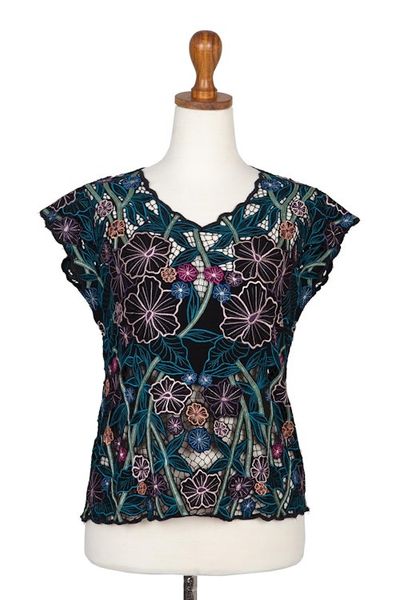 Alternate image for Floral Embroidered Rayon Blouse from Bali Lovely Garden