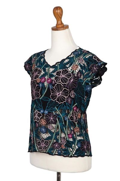 Alternate image for Floral Embroidered Rayon Blouse from Bali Lovely Garden
