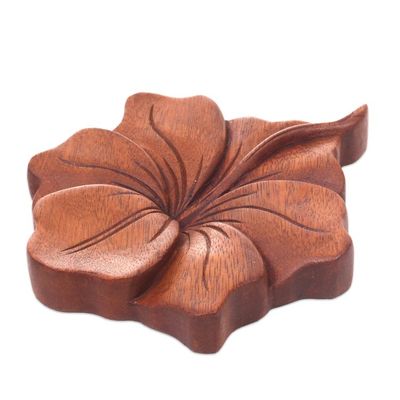 Alternate image for Balinese Hand Carved Hibiscus Flower Wood Relief Panel Single Hibiscus