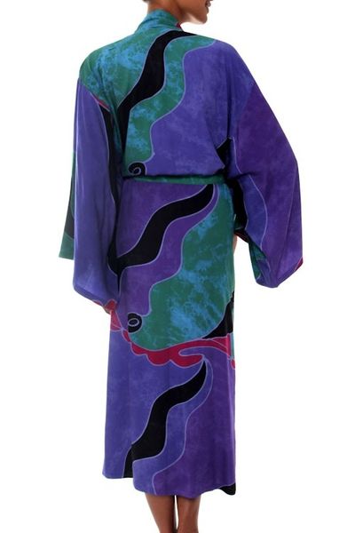 Alternate image for Womens Batik Patterned Robe Turquoise Ocean