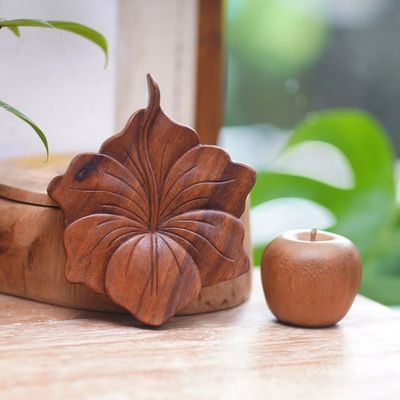 Alternate image for Balinese Hand Carved Hibiscus Flower Wood Relief Panel Single Hibiscus