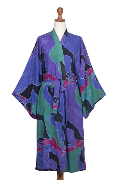 Alternate image for Womens Batik Patterned Robe Turquoise Ocean