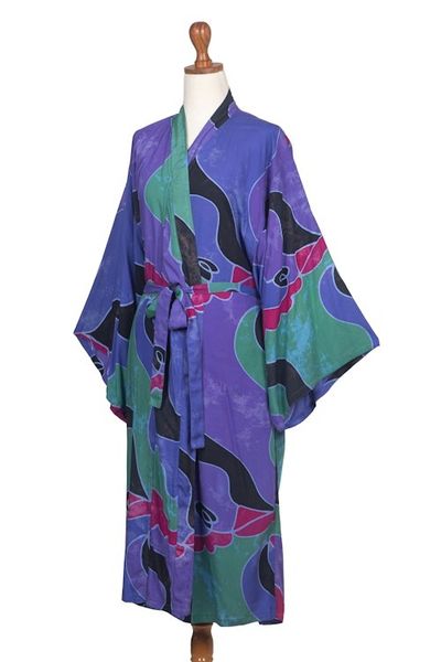 Alternate image for Womens Batik Patterned Robe Turquoise Ocean