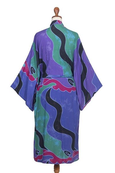 Alternate image for Womens Batik Patterned Robe Turquoise Ocean