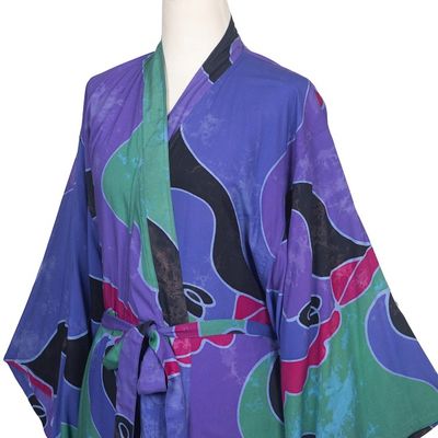 Alternate image for Womens Batik Patterned Robe Turquoise Ocean