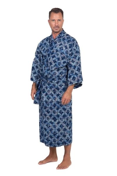 Alternate image for Mens Batik Cotton Robe Midnight Fireworks