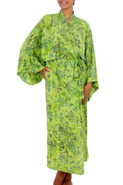 Alternate image for Hand Made Green Batik Robe Emerald Forest