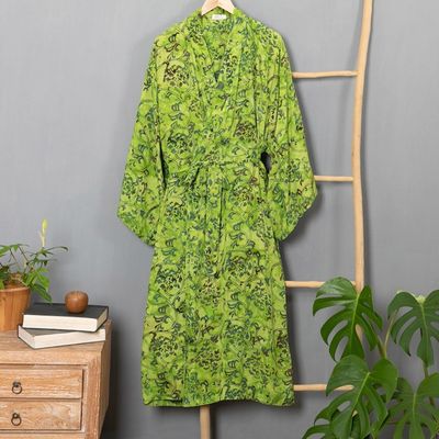 Alternate image for Hand Made Green Batik Robe Emerald Forest
