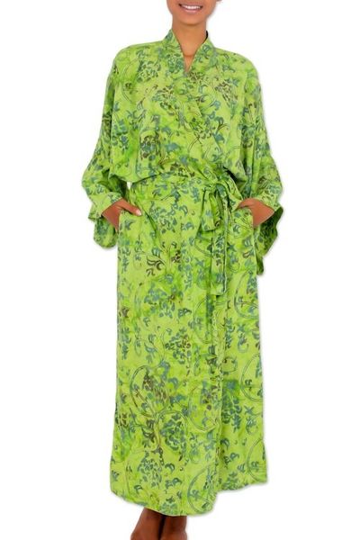 Alternate image for Hand Made Green Batik Robe Emerald Forest