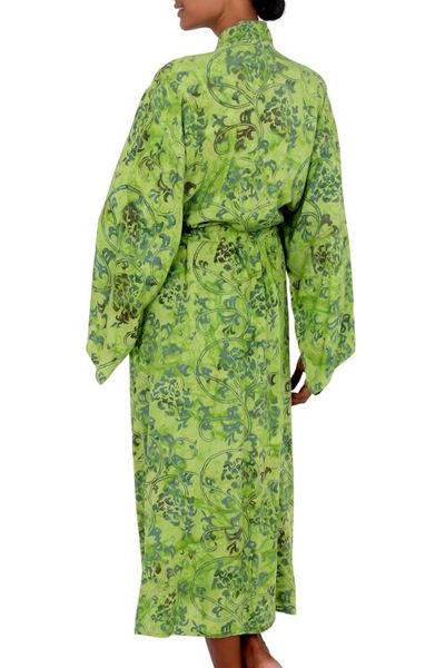Alternate image for Hand Made Green Batik Robe Emerald Forest