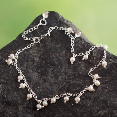 Alternate image for Sterling Silver Charm Anklet with Cream Cultured Pearls Treasures of the Sea