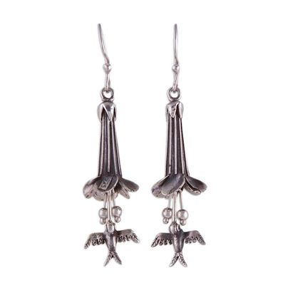 Alternate image for Silver Cantu Flower and Hummingbird Earrings from Peru Cantu and Hummingbirds