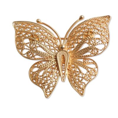 Alternate image for Handmade Gold Plated Filigree Butterfly Brooch Pin Catacaos Butterfly