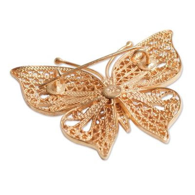 Alternate image for Handmade Gold Plated Filigree Butterfly Brooch Pin Catacaos Butterfly