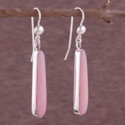 Alternate image for Andean Silver Handcrafted Earrings with Natural Pink Opal Beacons of Light