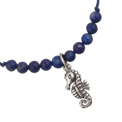 Alternate image for Lapis Lazuli Beaded Pendant Anklet with Seahorse Charm Royal Seahorse