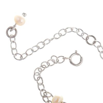 Alternate image for Sterling Silver Charm Anklet with Cream Cultured Pearls Treasures of the Sea