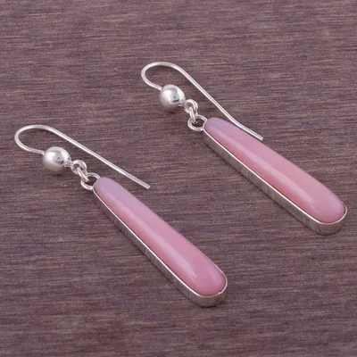 Alternate image for Andean Silver Handcrafted Earrings with Natural Pink Opal Beacons of Light