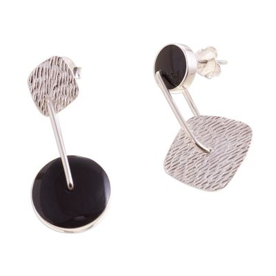 Alternate image for Obsidian and Textured Sterling Silver Dangle Earrings Midnight in Motion