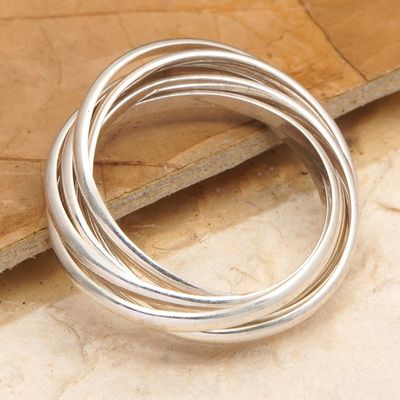 Alternate image for Modern Minimalist Polished Sterling Silver Band Ring Radiant Hoop
