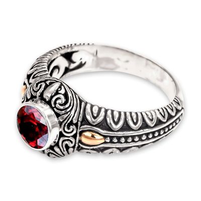Alternate image for Garnet and Gold Accented Silver Cocktail Ring Crimson Treasure