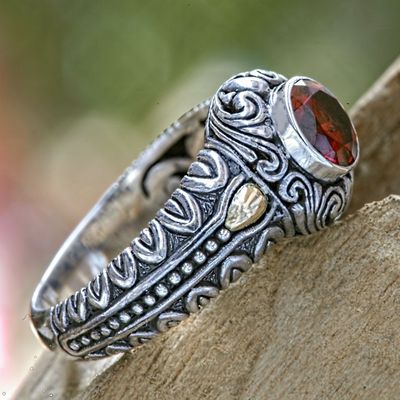 Alternate image for Garnet and Gold Accented Silver Cocktail Ring Crimson Treasure