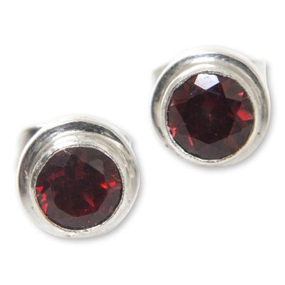 Alternate image for Genuine Garnet and Sterling Silver Stud Earrings from Bali Red Simplicity