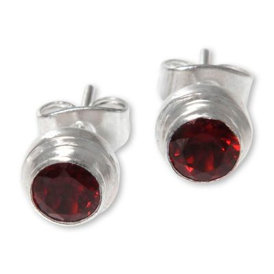 Alternate image for Genuine Garnet and Sterling Silver Stud Earrings from Bali Red Simplicity