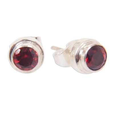 Alternate image for Genuine Garnet and Sterling Silver Stud Earrings from Bali Red Simplicity