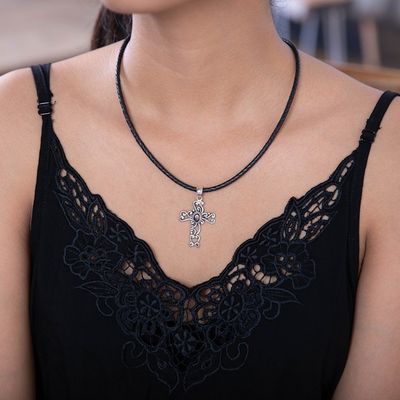 Alternate image for Sterling Silver and Garnet Religious Necklace Balinese Cross