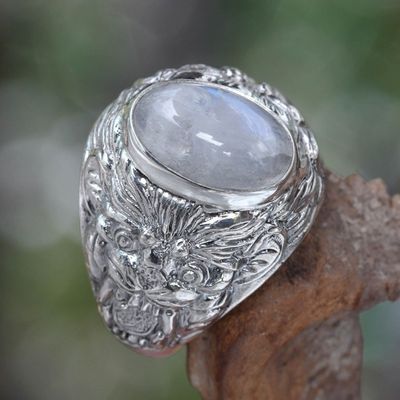 Alternate image for Mens Sterling Silver and Rainbow Moonstone Ring Lions Charisma